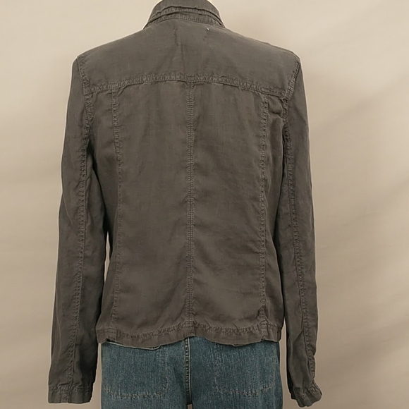 100% Linen Jacket Blazer Charcoal Gray Neutral Lightweight Casual Natural SeeMes - Picture 3 of 7